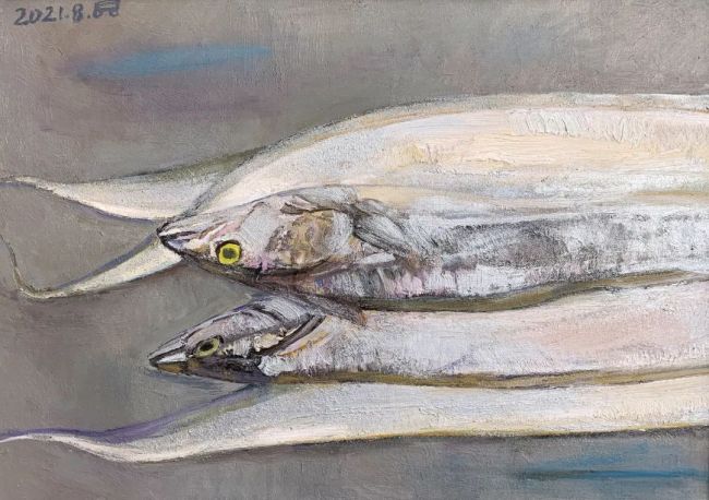 《五条带鱼》80x60cm 布面油画 2021