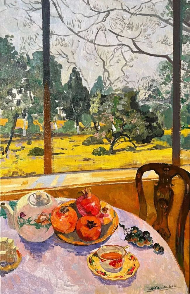 细细品赏著名油画家刘建新的《甜茶》,那浓炼了西域生活史里饱含深情