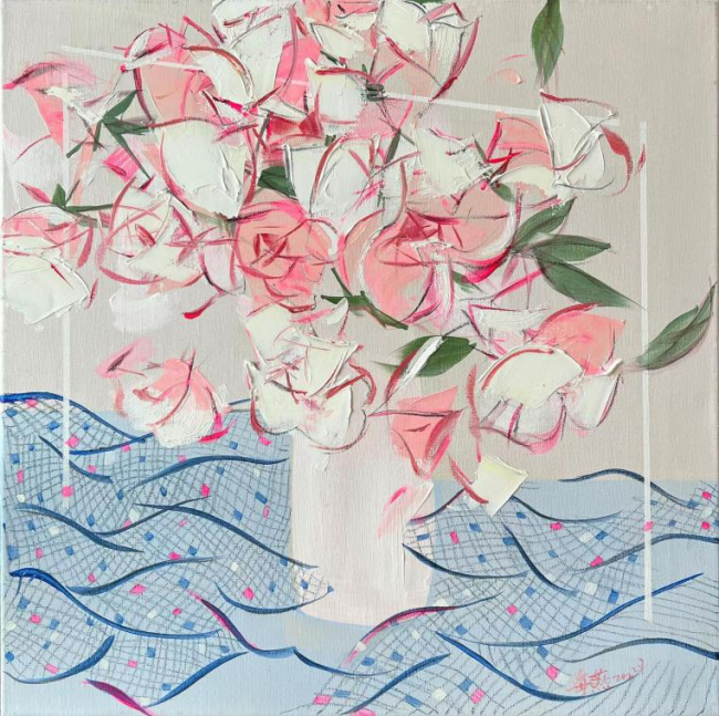 王海燕/2022/长60×高60厘米/布面油画虞美人"她的画不安分于对客观