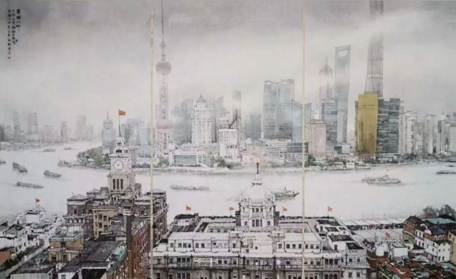 刘建 | 规整的建筑构架与氤氲的水墨意境相融共生，画面充盈着沉稳的力量感