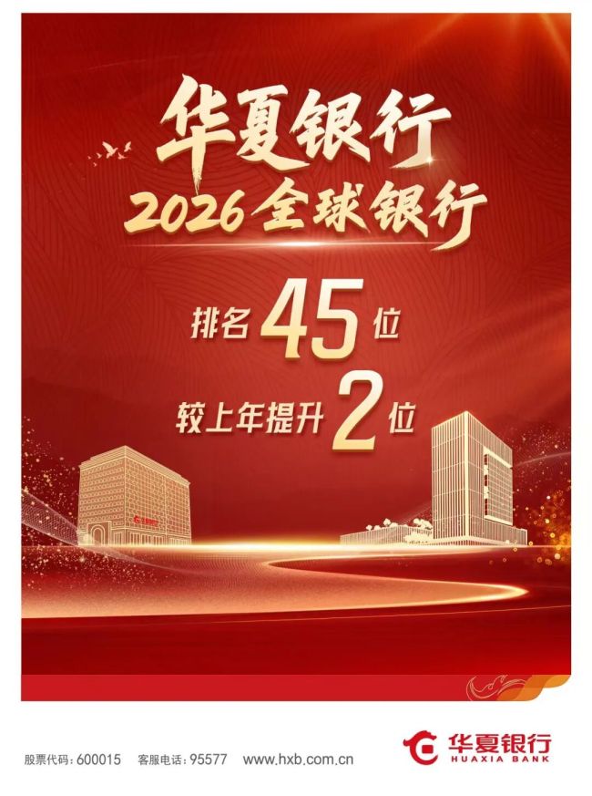 2026年全球银行1000强榜单发布，华夏银行位列第45位
