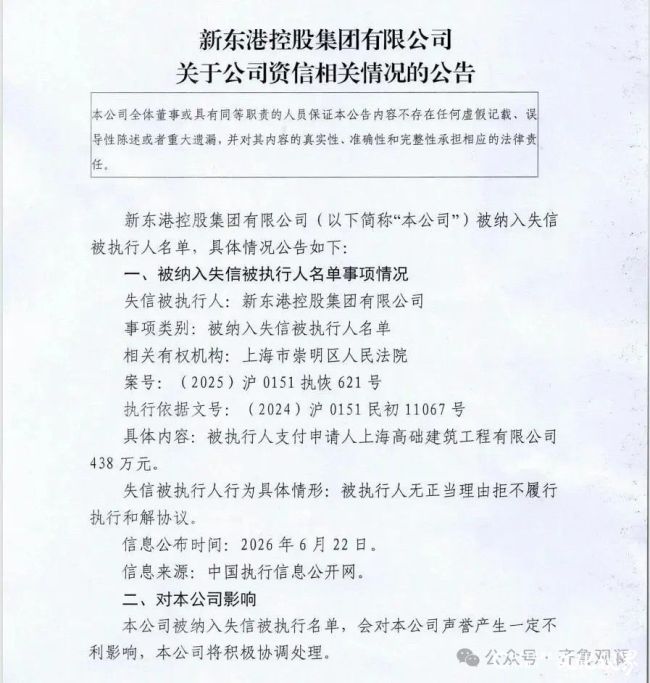 日照新东港控股集团被列为失信被执行人,年内叠加欠税、股权冻结、近亿元票据逾期等多项风险