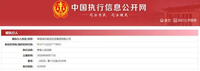 菏泽单县城投新增被执行人信息，旗下多家企业涉执行，财务负责人被限高
