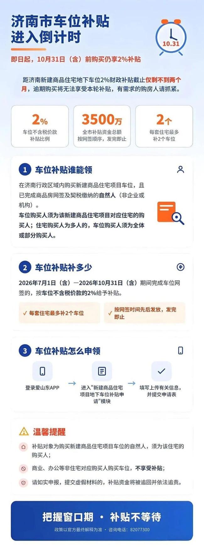 济南市车位补贴进入倒计时,10月31日前购买仍享2%补贴