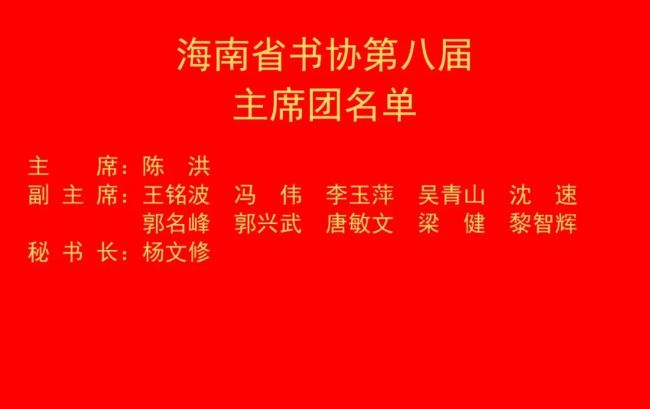 海南省书法家协会第八次会员代表大会昨日在海口召开，陈洪连任主席