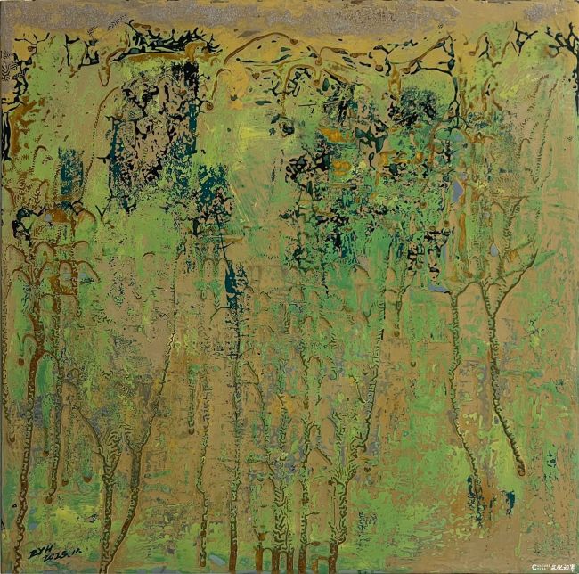 张玉惠《雨润山痕》40×40cm 漆画2025年.jpg