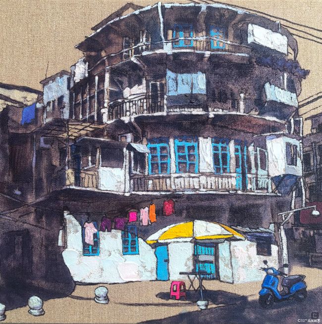 林曦 《巷口的黄伞》60×60cm 布面油画 2026年.jpg