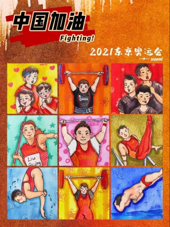 西安美术老师手绘中国38个夺冠瞬间为祖国喝彩