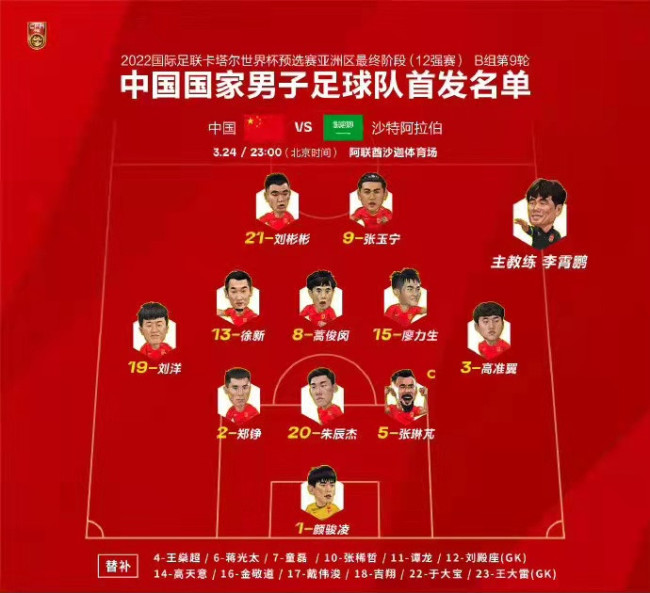 世预赛12强赛:中国队1:1战平沙特阿拉伯队
