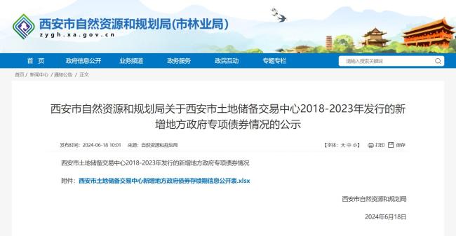 西安市土地储备交易中心2018-2023年发行的新增地方政府专项债券情况公示