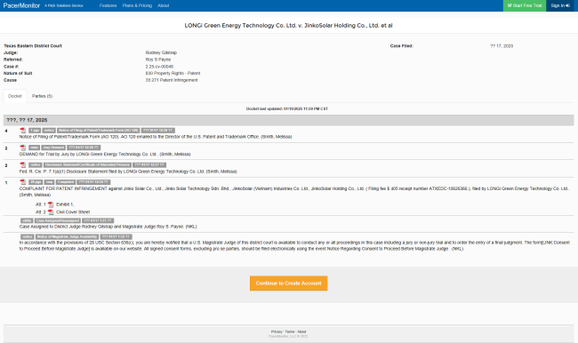 LONGi files lawsuit against Jinko Solar in the U.S. for patent infringement of its TOPCon products