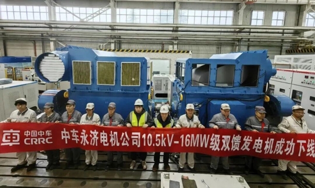 中车永济电机公司成功下线四极最大功率双馈风力发电机