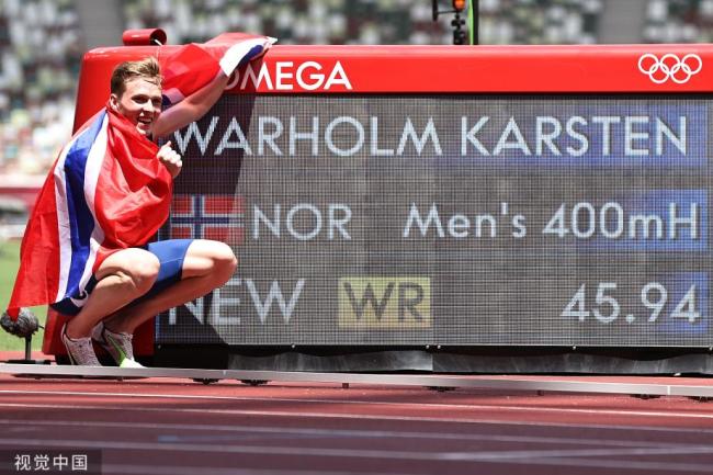 [图]男子400米栏-新世界纪录！挪威名将45秒94夺冠
