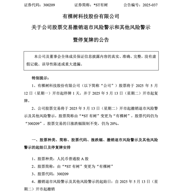 多家A股公司“摘星脱帽”！300209 周二复牌！
