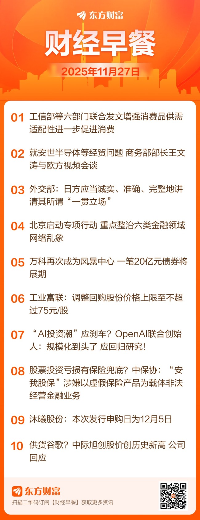 东方财富财经早餐 11月27日周四