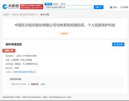 东航就林生斌隐私权案提起上诉 7月10日上海开庭