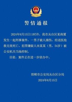 邯郸一男子被捅伤致死 嫌犯被控制