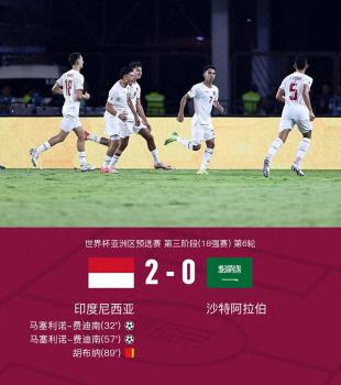 印尼2-0胜沙特 反超国足排小组第三 费迪南梅开二度助首胜