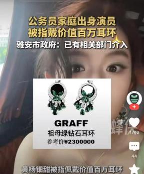 黃楊鈿甜刪除百萬耳環(huán)照片 家庭財(cái)富引發(fā)公眾質(zhì)疑