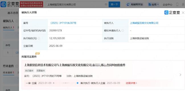 王思聰名下熊貓互娛再被執(zhí)行1210萬 合同糾紛引關(guān)注