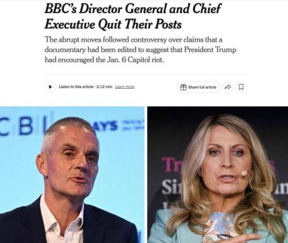 BBC高层因拼接特朗普视频辞职 编辑误导引发风波