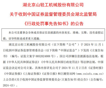 京山轻机及四人拟合计被罚1280万 信披违规遭重罚