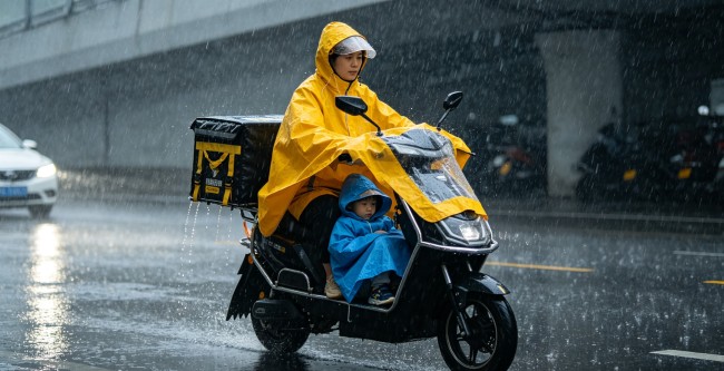 泪目！女子被生活所迫，下雨天带年幼孩子奔波送外卖