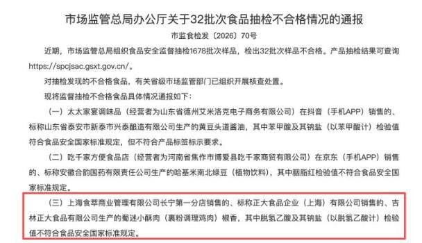 正大食品小酥肉檢出禁用防腐劑 超范圍使用引發(fā)關(guān)注